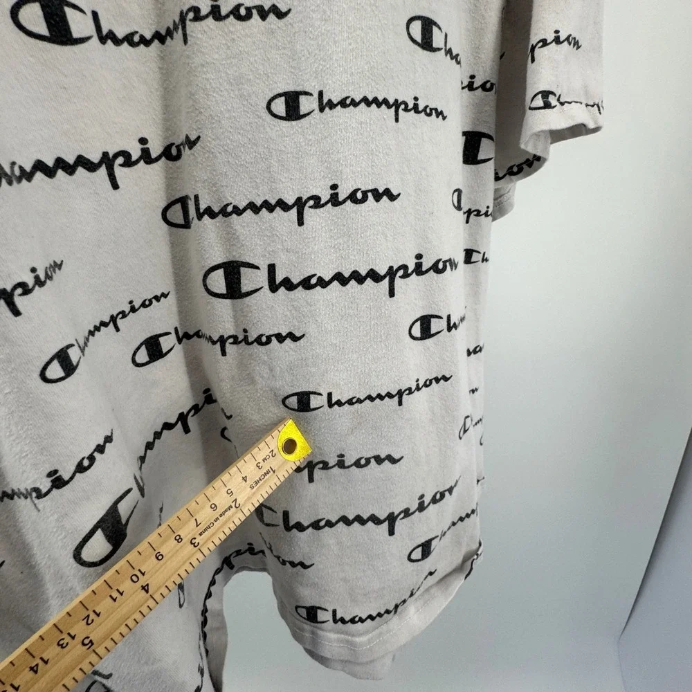 Champion All Over Print Logo Crew‎ Neck T-Shirt 2XL Short Sleeve